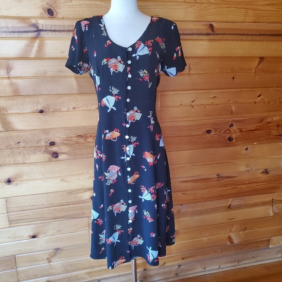 Vintage Dresses & Skirts - 1980s Jonathan Martin Black w/Picnic Print Dress